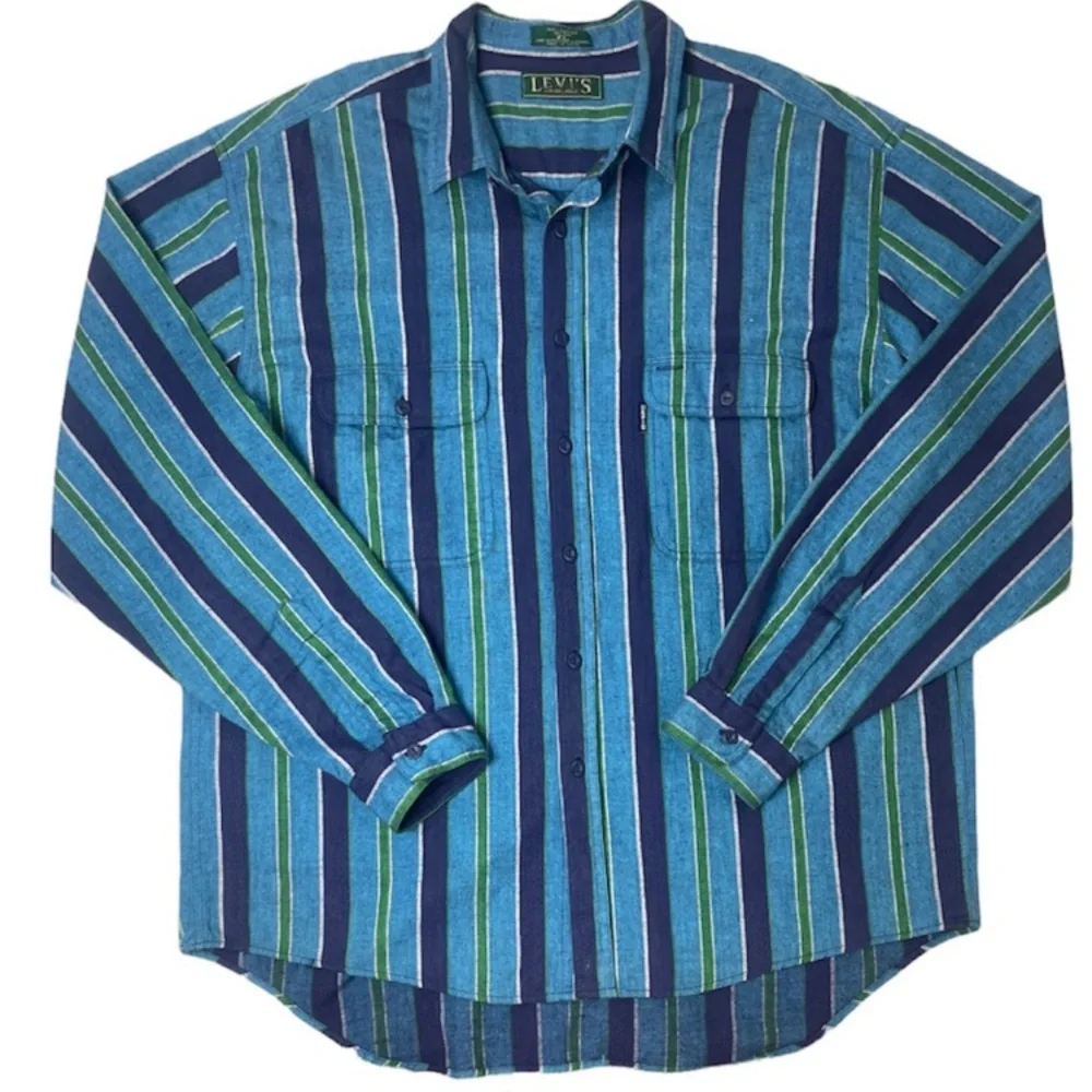 Vintage 80’s 90’s Levi’s Big E Vertical Striped Flannel Shirt Retro Streetwear
